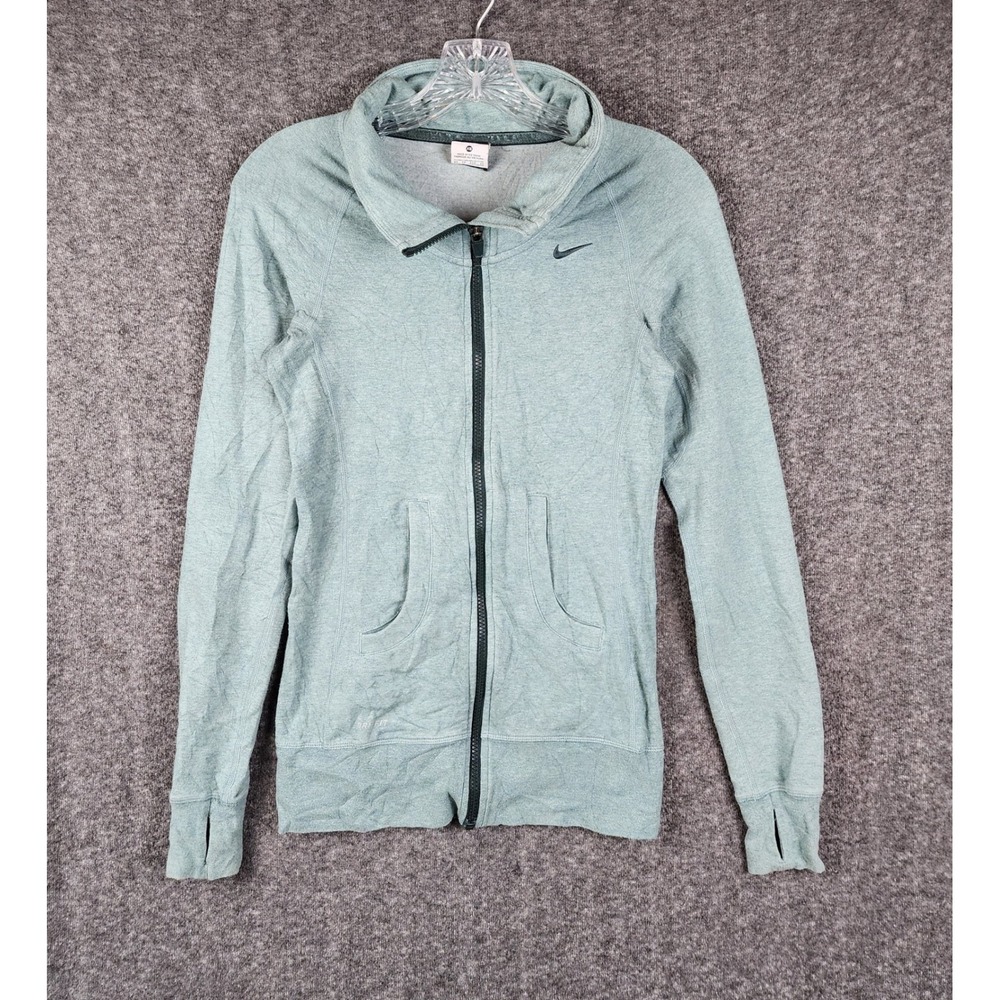 Nike Full Zip Jacket‎ Womens XS Teal Dri-FIT Thumbhole Funnel Neck Athletic